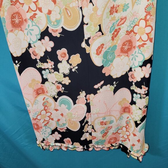 Floral Kim Stein Rayon Skirt Size 2 Black Multi-Color Mid-Length - Picture 10 of 10